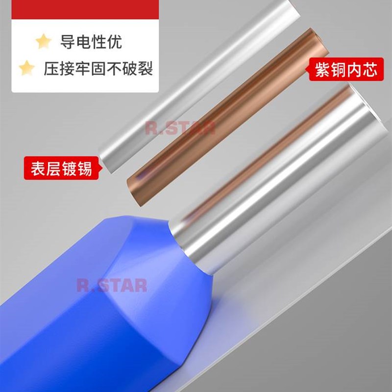 双线管型端子冷压接线针型线鼻子铜TE0508并线接头小黑夹线耳1008