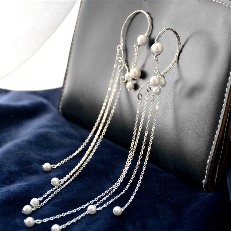 精灵耳饰纯手工制作银色珍珠长款流苏银链条耳挂耳环耳夹银饰首饰,纺织面料/辅料/配套,服装加工设备,淘宝优惠券,粉丝福利购,淘宝优惠卷