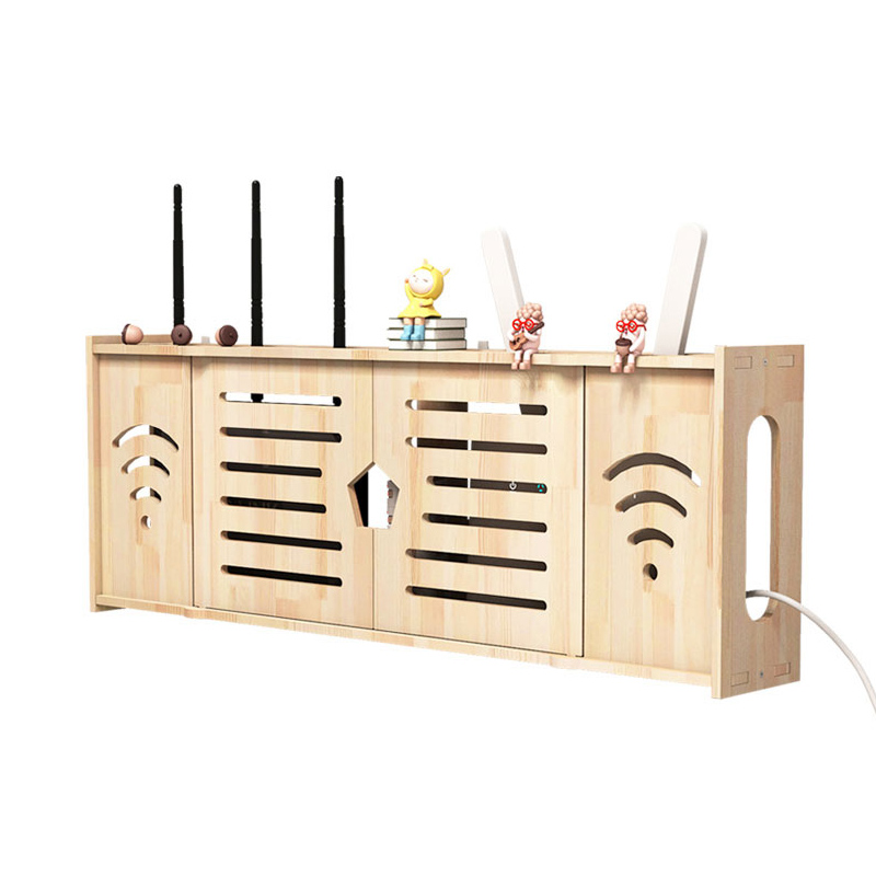 实木路由器收纳盒wifi猫电源插线板遮挡箱机顶盒壁挂置物架免打孔