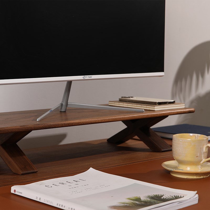 黑胡桃实木台式电脑增高架显示器笔记本垫高底座办公室桌面置物架