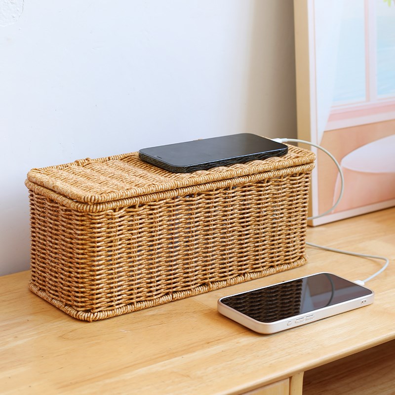 插线板收纳盒排插拖板盒子整理数据线充电线理线器桌面集线盒编织