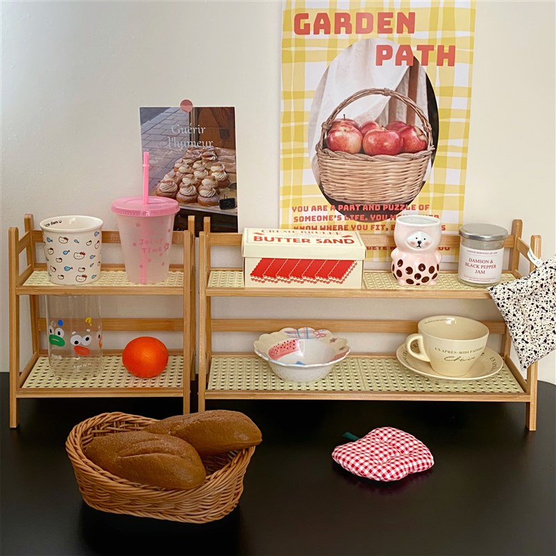 加长中古风杯子收纳置物架杯架双层桌面杂物水杯收V纳架宿舍茶杯