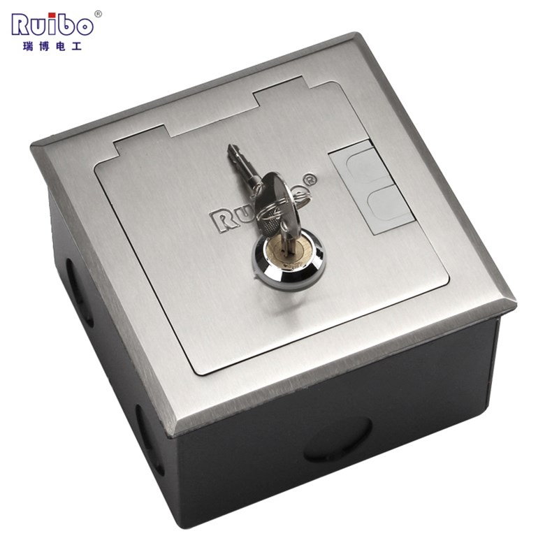 不锈钢带锁带出线孔地插座 带钥匙内配86面板地板地面插座