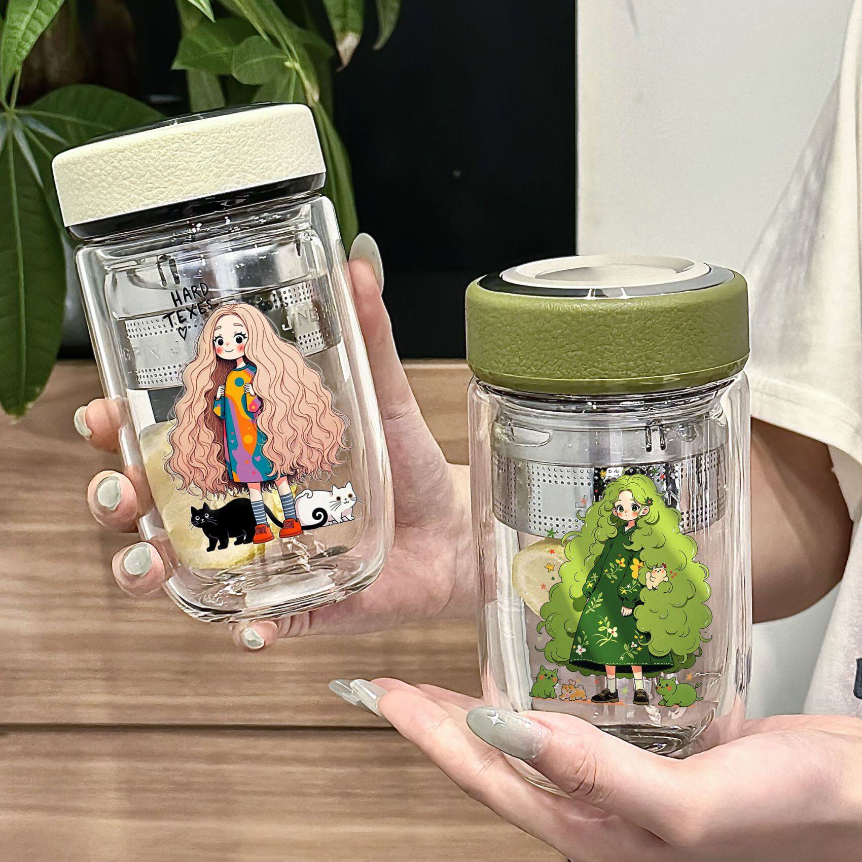 软萌女生玻璃杯学生泡茶杯上班高玻璃杯