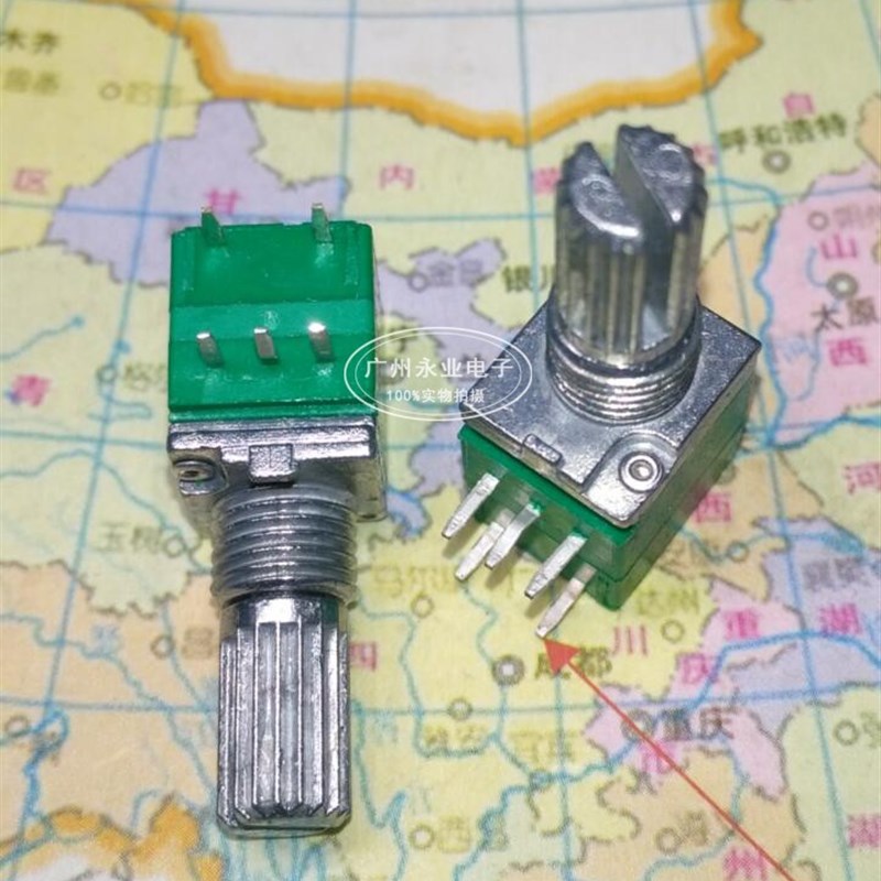 5脚 RV097 单联电位器 B2K B202 带开关 音响功放密封 柄长15mm