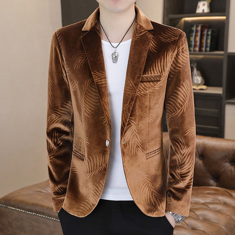 金丝绒男士竹叶花轻奢帅气小西装