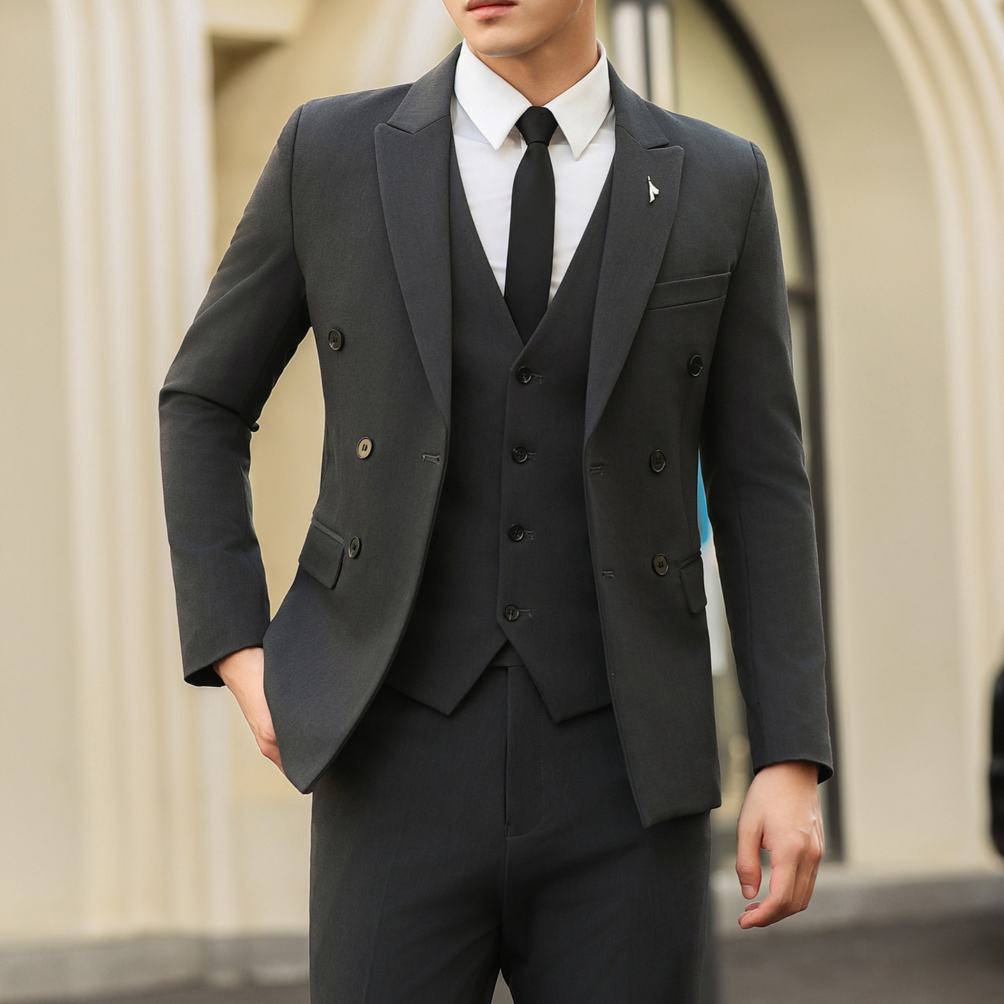 西装男套装高级感帅气青年韩版修身休闲西服外套潮流新郎结婚礼服