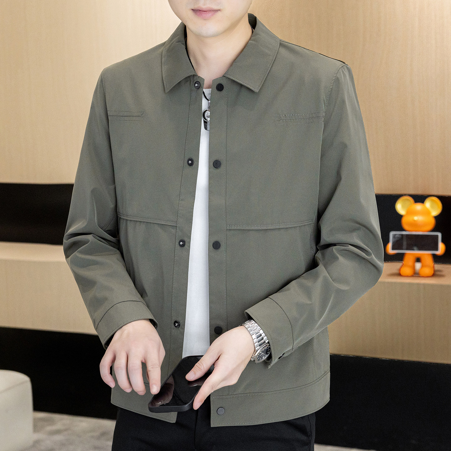 男士翻领工装夹克外套高级感商务休闲修身百搭时尚帅气男装上衣潮