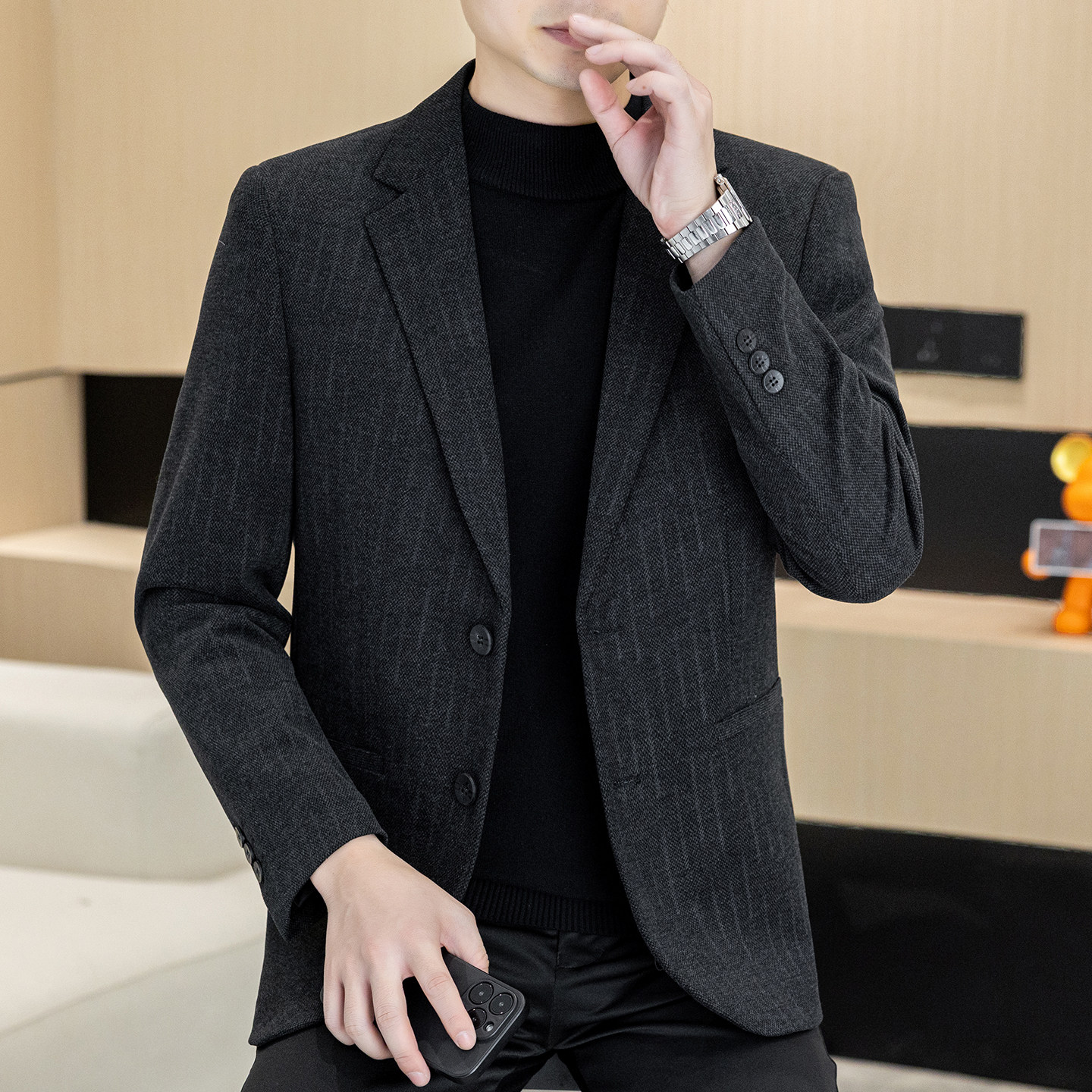 商务休闲西服外套男高级感韩版修身时尚潮流条纹单西品质男装上衣