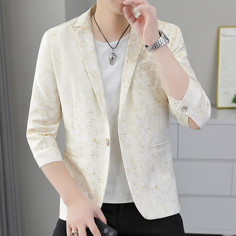 韩版男士七分袖单西服外套夏季薄款修身休闲潮流帅气青少年小西装