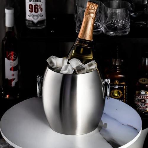 不锈钢双层冰粒桶加厚带盖手提保温保冷香槟桶商用酒吧KTV储冰桶