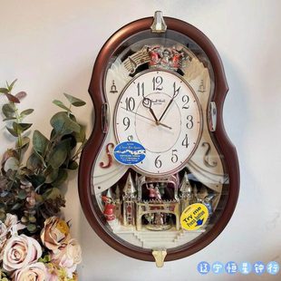 丽声RHYTHM音乐时尚 挂钟客厅办公室挂钟4MH829WD06摆钟客厅挂摇摆