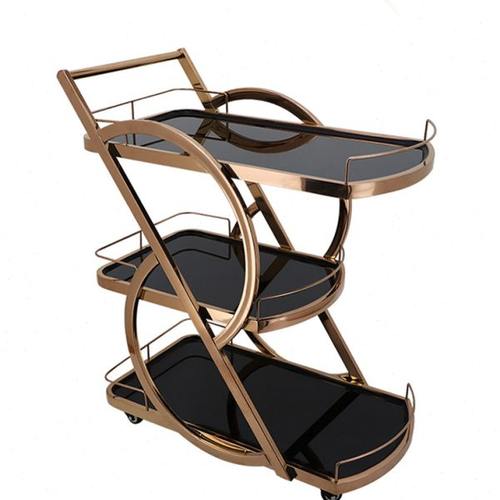 酒店钛金豪华酒水车三层玻璃餐车茶水车不锈钢移动推车商用手推车