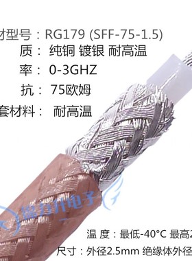 RG179同轴线RF射频线75欧姆SFF-75-1.5高频线镀银线高频线跳线