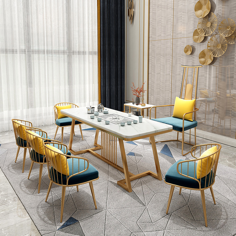 北欧轻奢岩板茶桌椅组合简约办公室接待洽谈桌小户型客厅会客茶几