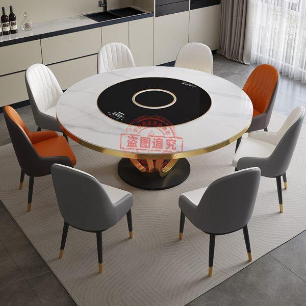 轻奢高端岩板餐桌椅组合内嵌电动转盘酒店家用电磁炉带暖菜板圆桌,住宅家具,岩板餐桌,淘宝优惠券,粉丝福利购,淘宝优惠卷