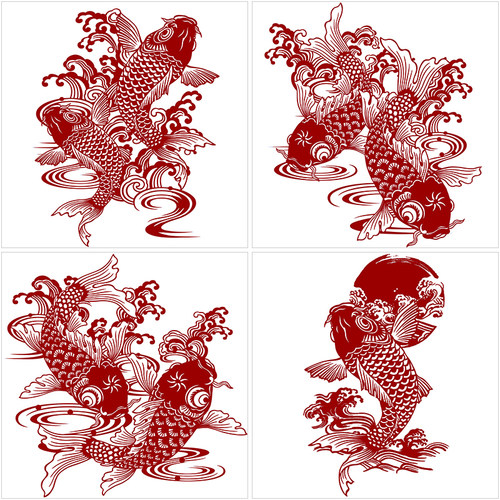 年年有余剪纸底稿图样6张手工刻纸H图案中国风窗花打印底稿