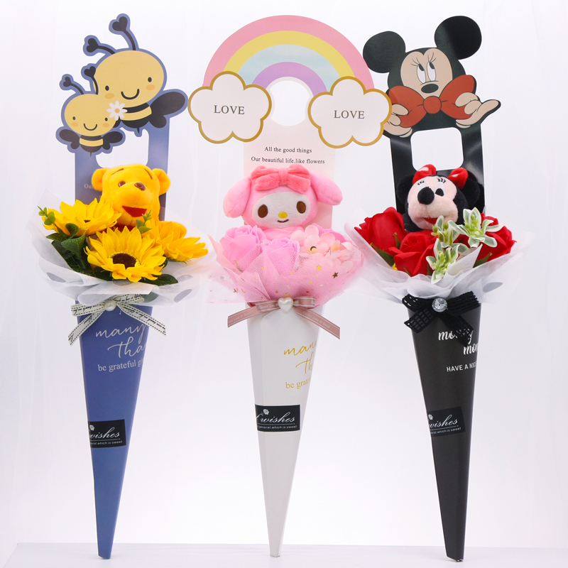卡通花毛绒公仔娃娃香皂玫瑰花送小朋友儿童幼儿园毕W业照生日礼