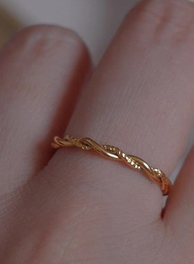 大码戒指女c胖MM麻花扭纹简约冷淡风复古潮个性大圈口胖手食指指