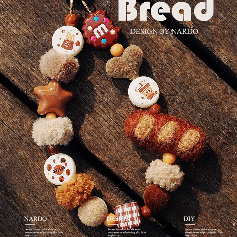 纳多手工春日羊毛毡面包咖啡法棍甜I甜圈手机链包挂节日礼物