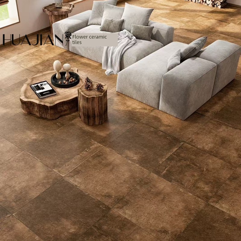 中古风400x400覆古防滑地砖中式餐厅茶K室哑光露台瓷砖做旧彷古砖