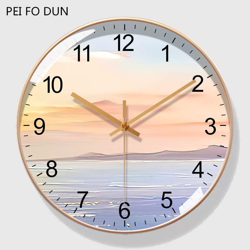 轻奢电波挂c钟客厅现代简约钟表家用时尚2023圆形时钟挂墙风景创