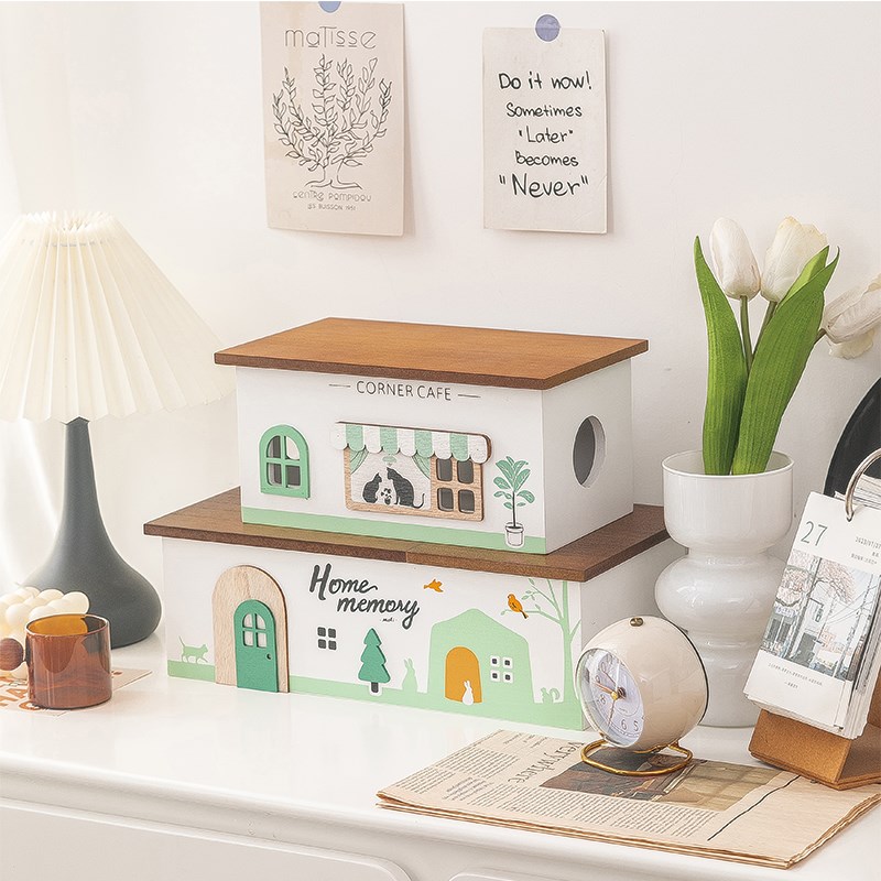 桌面收纳盒杂物插排数据线储物盒多功能电线插座置物架木质集线盒