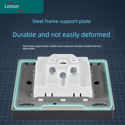 朗能灰色超薄86型隐墙一开五孔错位二三插头大面板16A开关插座