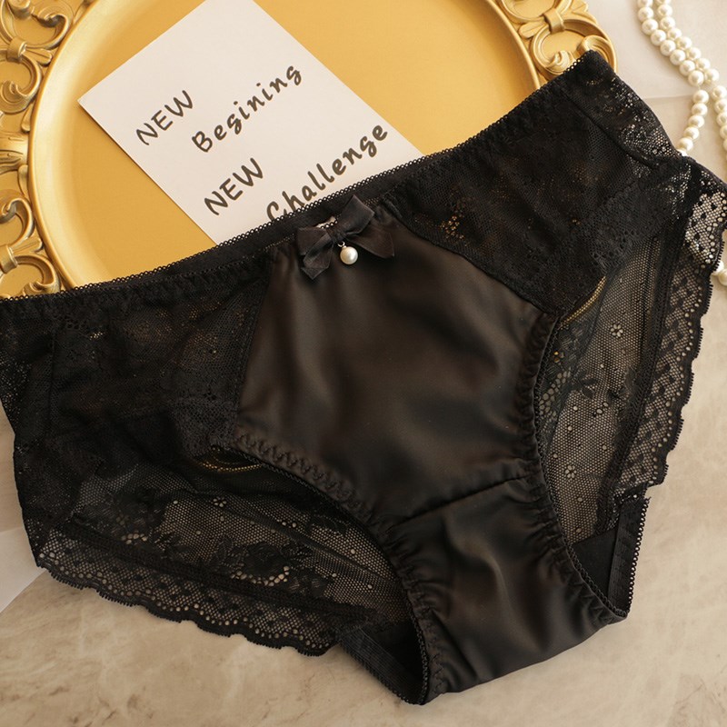 夏薄款日系性感蕾丝网纱内裤女中腰无痕包臀女士三角裤大码纯棉裆