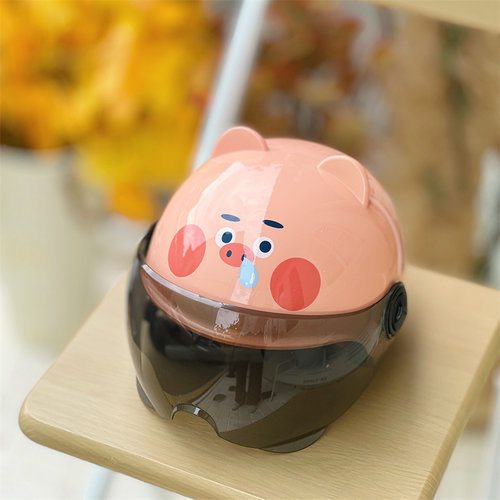 粉色小猪童款电动车头盔可爱儿童卡通安全帽男女款电瓶车摩托半盔