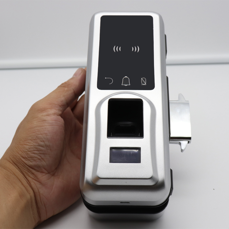 办公室指纹锁玻璃门智能公司推拉门无框电子密码锁双门单门免开孔