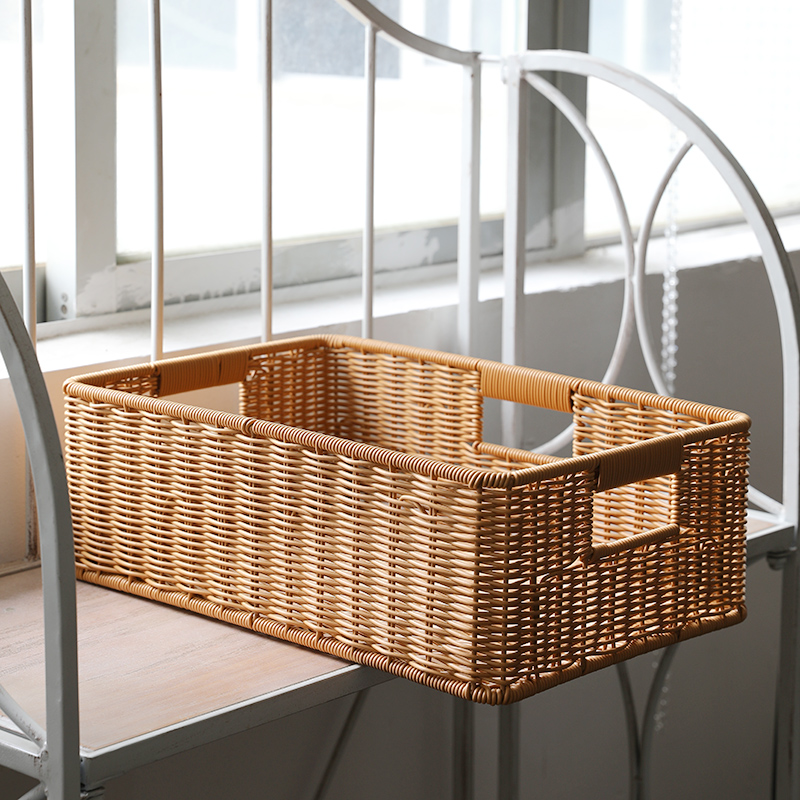 仿藤编织篮子收纳筐 桌面遥控器收纳橱柜置物篮 化妆品储物篮轻奢