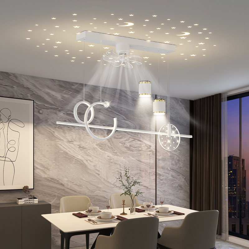 客厅风扇灯2023新款灯具套餐简约现代可摇头餐厅灯卧室吸顶风扇灯