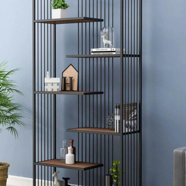 北欧铁艺实木置物架多层收纳书架办公金色隔断屏风落地式陈列架
