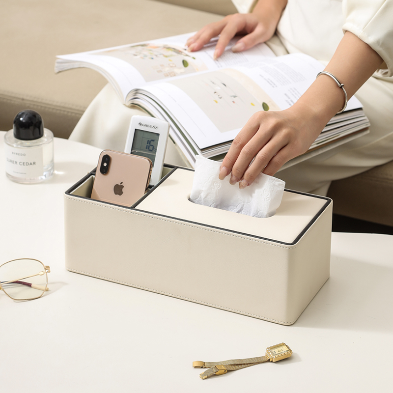 奶油白茶几餐桌创意多功能抽纸巾盒遥控器客厅档轻奢级感收纳家用