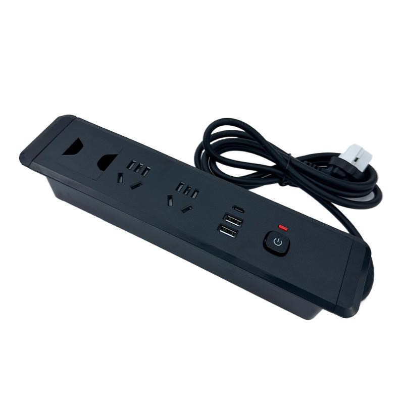 桌面嵌入式插座双面取电多五孔USB充电带穿线孔家具办公台面排插