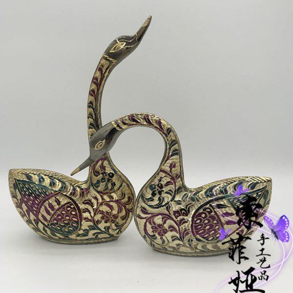 精美礼品情侣胖天鹅巴基斯坦铜器动物手工艺术摆设礼物摆件机亮