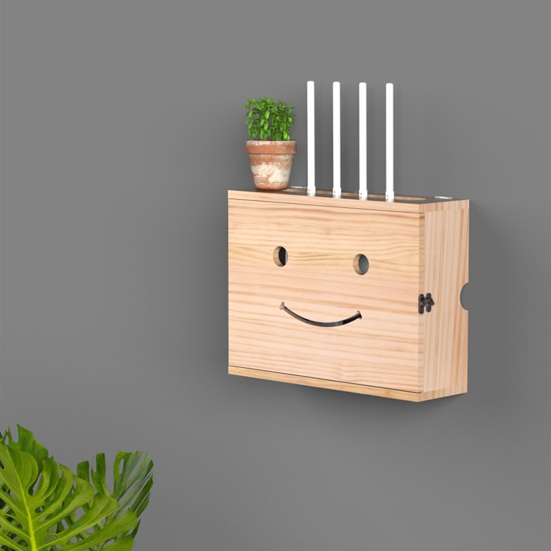 实木无线路由器wifi光猫收纳盒置物架客厅电线插排箱子壁挂免打孔