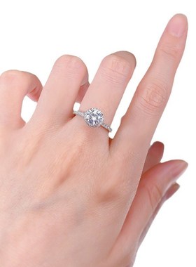 珠宝 欧美新款S925银一克拉仿真钻戒指6.5豪华W围镶欧美戒指女