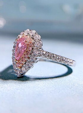 珠宝 2023新款S925银高碳钻粉F钻梨形4*7水滴分色戒指女热销款