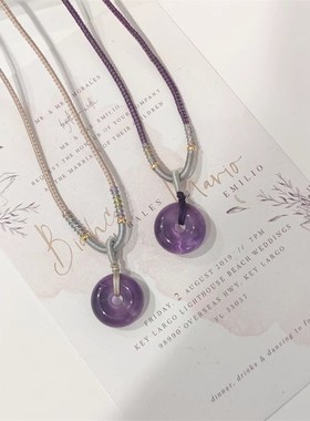 天然紫水晶平安扣项链女学生简约新E颈链简约气质紫色吊坠锁骨链