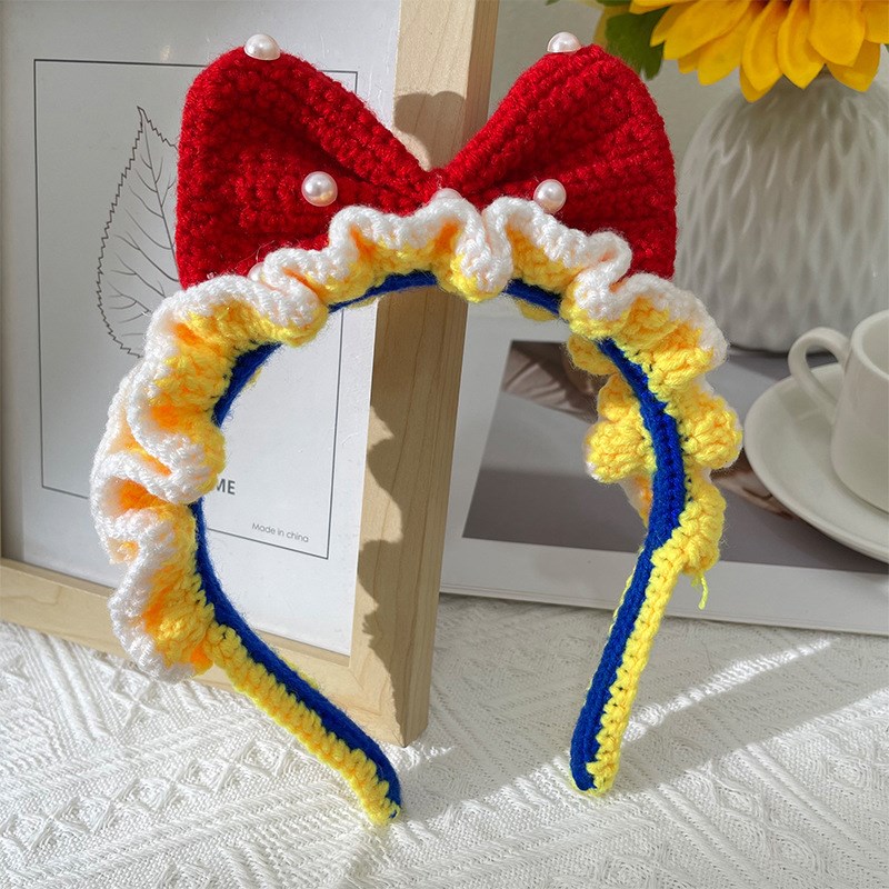 网红可爱发箍g女手工毛线兔耳朵洗脸拍照头箍蝴蝶结公主风发卡发