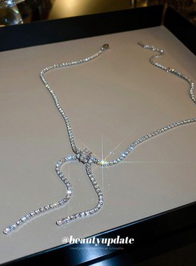 镶钻锆石蝴蝶结项链ins风时尚抽C拉式颈链锁骨链简约气质轻奢项饰