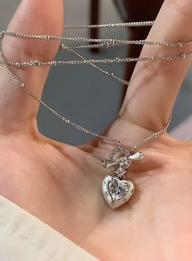 珠宝S925m银轻奢风爱心吊坠项链高级精致锁骨链项链直播爆款