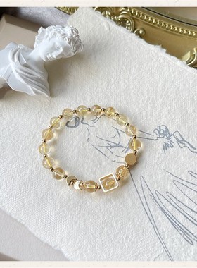 巧恩珠宝天然水晶手链女冰裂黄A水晶手串ins小众设计精致简约