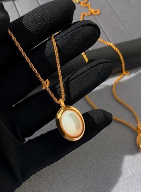 法式复古黑玛f瑙天然白宝石项链女轻奢小众高级感欧美叠戴锁骨颈