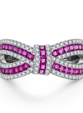 珠宝 立体蝴蝶结钻戒红刚玉戒指SC925银大气轻奢时尚个性ins潮