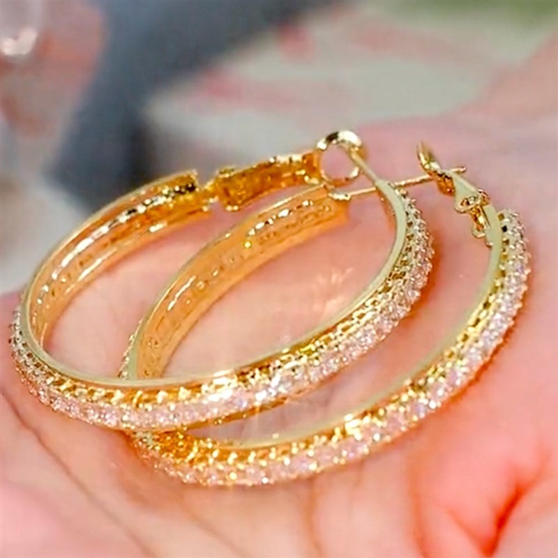 高级感满钻大圈圈m耳饰夸张个性设计韩系网红气质奢华欧美风大耳