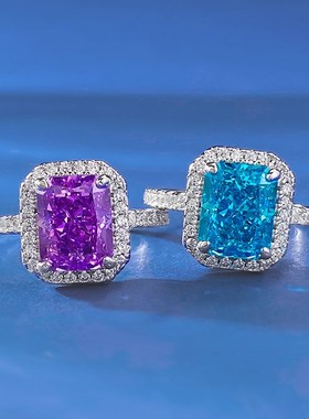 珠a宝2024新款欧美热卖高碳钻戒指7*9冰花切紫钻订婚戒女款