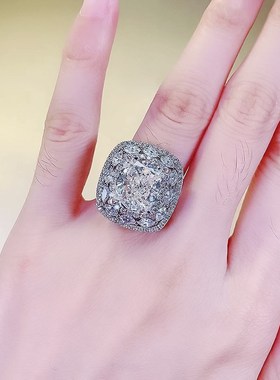 珠宝 2023新款S925银高端10E*12mm高碳钻5克拉冰花切G色戒指